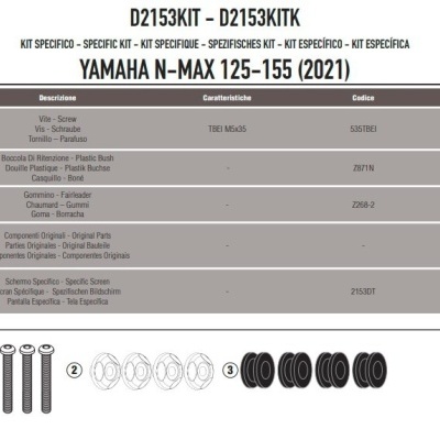 Ficha técnica e componentes do kit específico para Yamaha N-Max 125-155 2021.