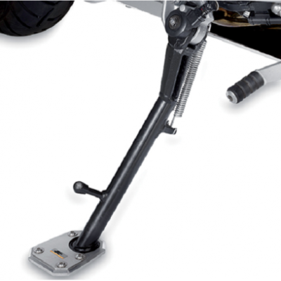 Caballete lateral de mota em metal preto com base prateada