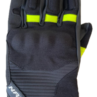 Luvas pretas e amarelo fluorescente com marca NAUJI TECH