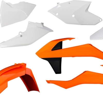 Peças plásticas para capacete de moto em branco, laranja e preto