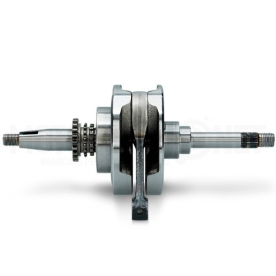 Cigonha de motor em metal prateado com eixo e engrenagens