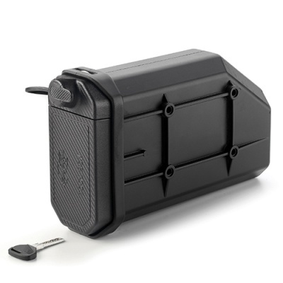 Caixa de segurança preta com chave metálica ao lado