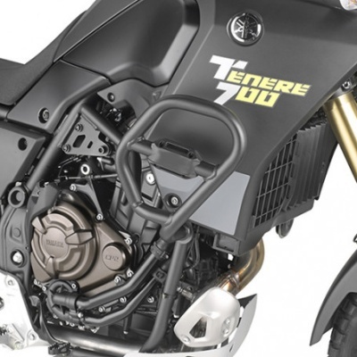Detalhe da moto Yamaha Ténéré 700 com motor e tanque