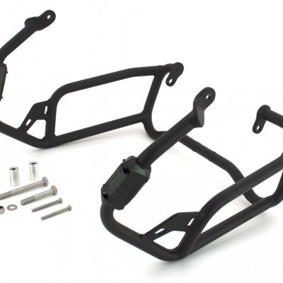 Protectores laterais metálicos pretos com parafusos prateados