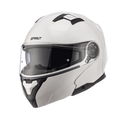 Capacete integral branco com viseira e detalhes pretos
