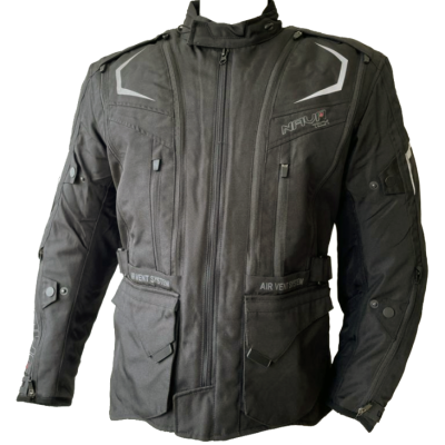 Casaco de motard preto com fecho de correr e detalhes refletivos