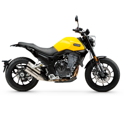 Motociclo amarelo e preto sobre fundo branco