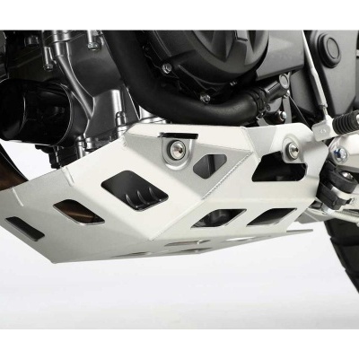 Protetor metal branco para motor de motocicleta com recortes geométricos