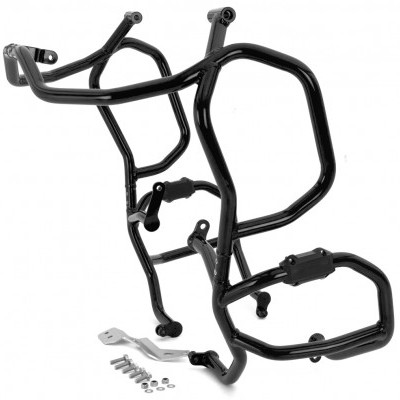 Estrutura de proteção preta para motocicleta com acessórios