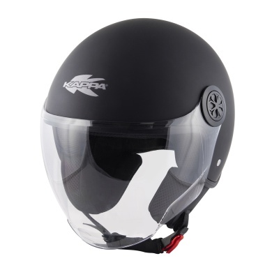 Capacete moto aberto preto com viseira transparente e interior acolchoado
