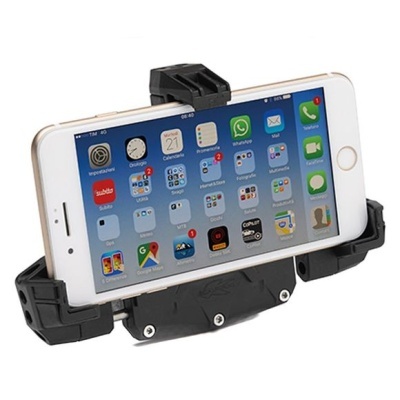 Suporte ajustável preto para smartphone com telemóvel dentro