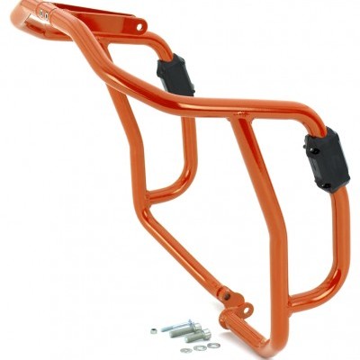 Suporte tubular metálico laranja com parafusos e capas pretas