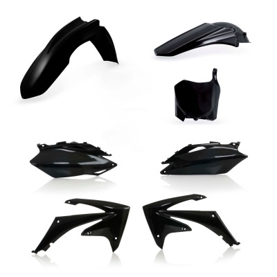 Conjunto de peças plásticas pretas para mota sobre fundo branco