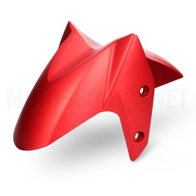 Paralama frontal de mota vermelho em plástico com duas aberturas de fixação