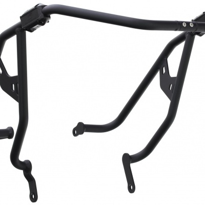 Estrutura metálica preta fosca com tubos e suportes para montagem