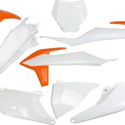 Conjunto de peças plásticas laranja e branco para mota de motocross