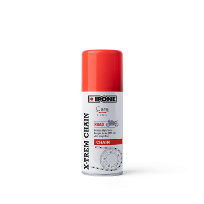 Spray para corrente de moto IPONE X-TREM CHAIN com tampa vermelha e rótulo branco
