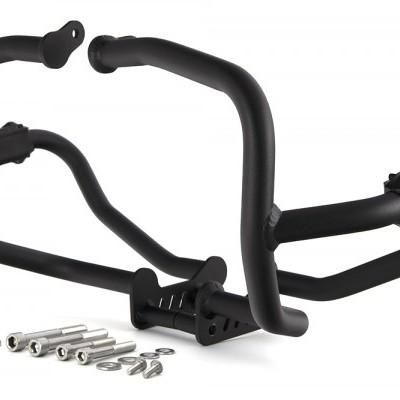 Estrutura metálica preta com parafusos em fundo branco