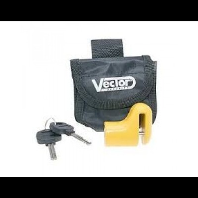 cadeado amarelo pequeno, duas chaves, bolsa preta com logótipo Vector