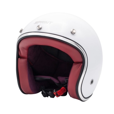 Capacete branco com interior vermelho acolchoado