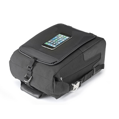 Bolsa preta com compartimento para smartphone e alça ajustável