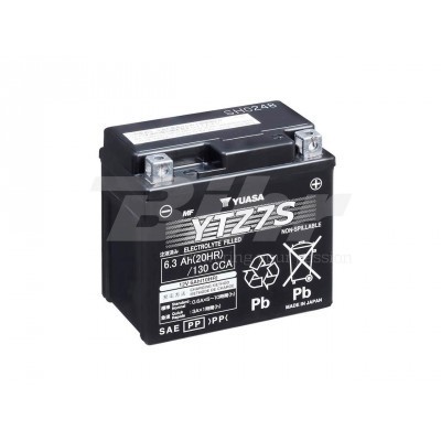 Bateria de motocicleta preta YUASA YTZ7S com etiquetas informativas