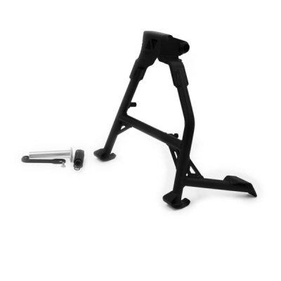 Suporte central preto para bicicleta ou moto com peças metálicas adicionais