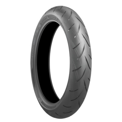 Pneu Bridgestone preto para motocicleta com padrão de sulcos
