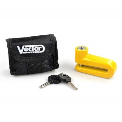 Cadeado amarelo para motocicleta com duas chaves e bolsa preta Vector Security