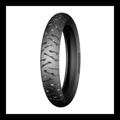 Pneu de motocicleta preto com padrão de sulcos irruglares