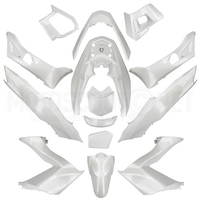 Conjunto peças carenagem moto plástico branco brilhante disposto