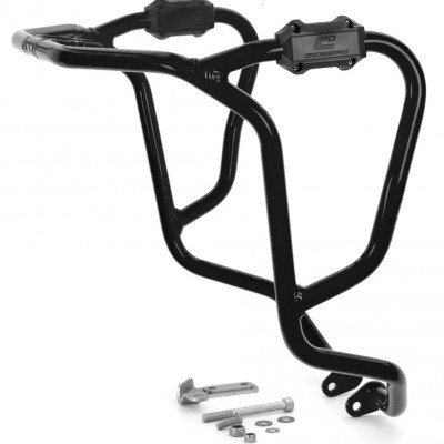 Suporte metálico preto para bagageira de bicicleta com acessórios