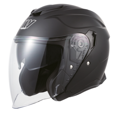 Capacete de mota preto com viseira transparente
