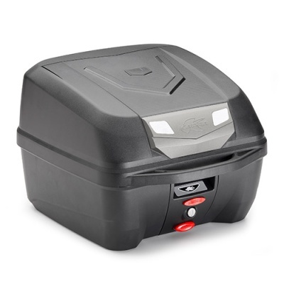 Caixa rígida preta para moto com fecho vermelho