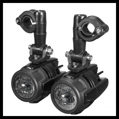 Par de faróis de bicicleta pretos com suportes de fixação