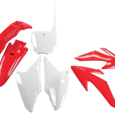Conjunto de plásticos vermelhos e brancos para mota off-road