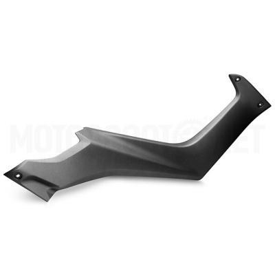 Peça plástica preta com formato angular e três orifícios para fixação