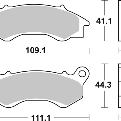 Desenho técnico de pastilhas de travão com medidas