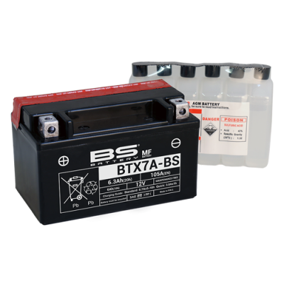 Bateria de motocicleta BS Battery BTX7A-BS com embalagem de ácido