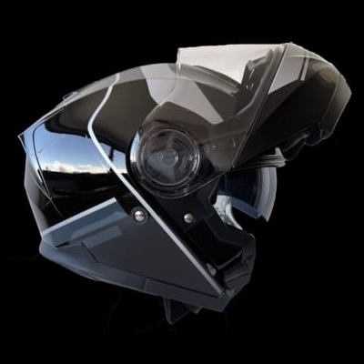 Capacete modular preto com viseira transparente