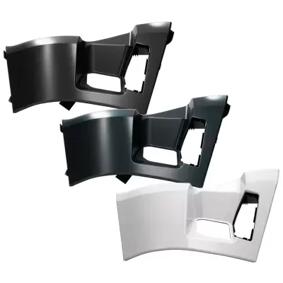 Três capas laterais para faróis de veículos em plástico preto, cinzento escuro e branco.