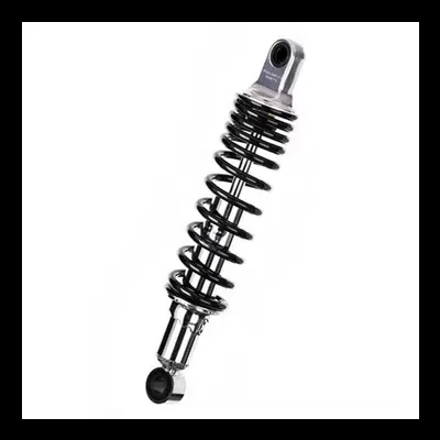 Amortecedor metálico com mola preta em fundo branco