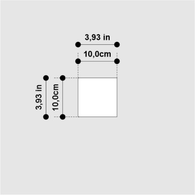 Diagram showing a square with 10 cm or 3.93 in dimensions.