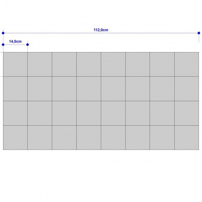 Diagrama de azulejos retangulares cinzentos com medidas em cm