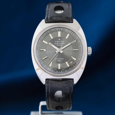 Relógio Zenith Chronograph 40-04 com mostrador cinza e pulseira preta de pele