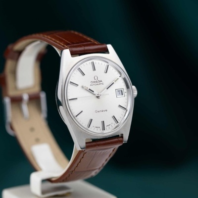 Relógio automático Omega Genève com bracelete castanha de pele