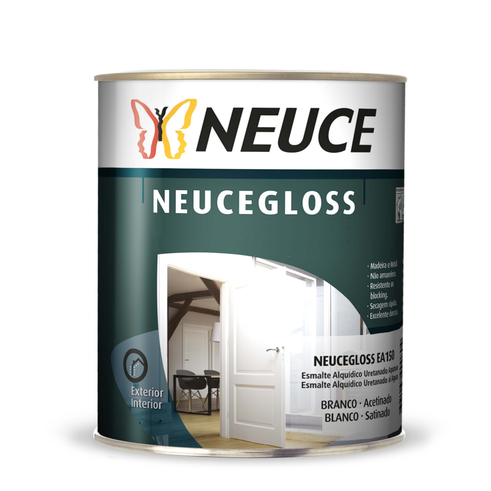 Lata de tinta NEUCE NEUCEGLOSS branca satinada para exterior e interior