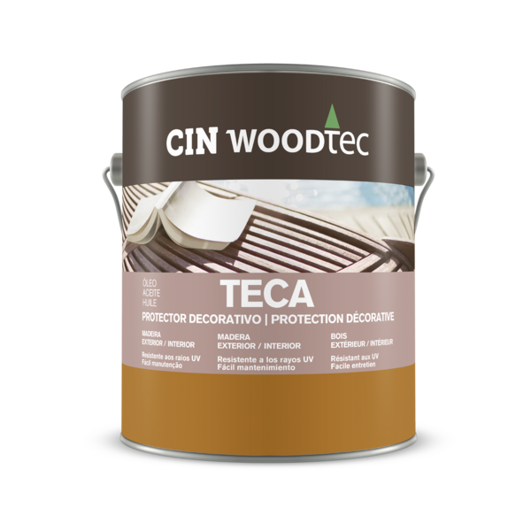 Lata de tinta ou verniz CIN WOODtec TECA para proteção decorativa de madeira