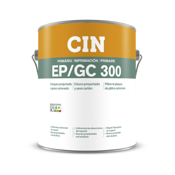 Lata de tinta CIN EP/GC 300 com rótulo colorido e texto multilingue