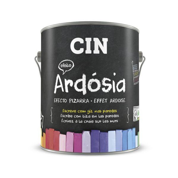 Lata de tinta preta CIN efeito Ardósia com giz colorido